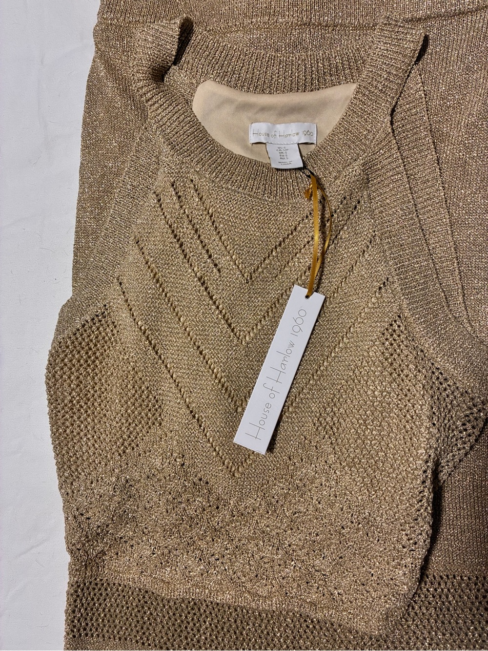House of Harlow 1960 Metallic Tan Chevron Knit Top